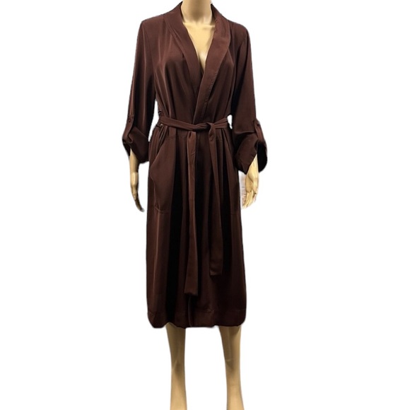 DR2 Jackets & Blazers - DR2 Daniel Rainn Long Woven Open Belted Trench Coat Chestnut Nordstrom Womens L